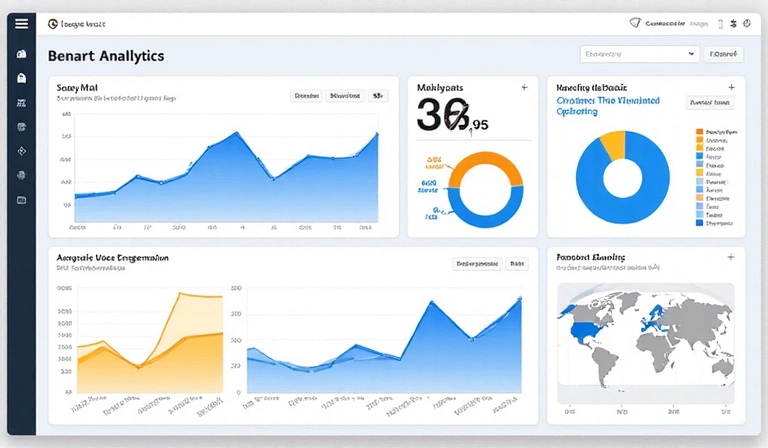 Panel de análisis de datos con gráficos y estadísticas, representando el uso de cookies para mejorar el sitio.